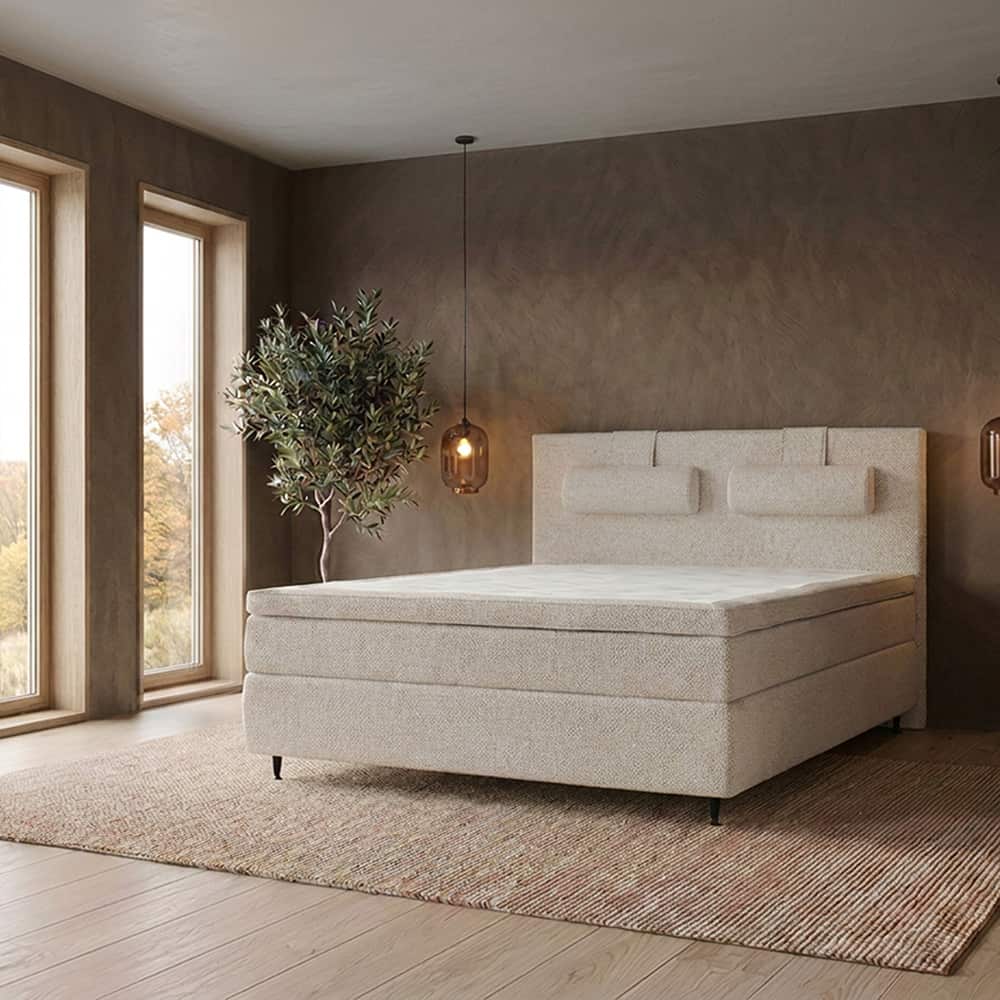 Blåtime Kontinental 140x200, Inkl Blåtime Gavl Storm 02 Lys Beige
