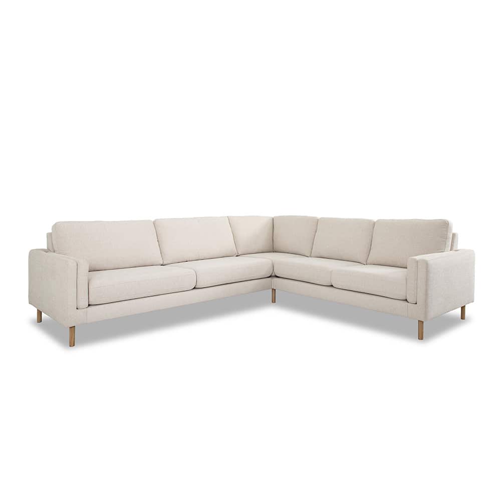 Lyng Plus hjørnesofa opps. 5L - Sima 400 Beige, hvitoljet eik (A15P+180+C1+140+A15P)
