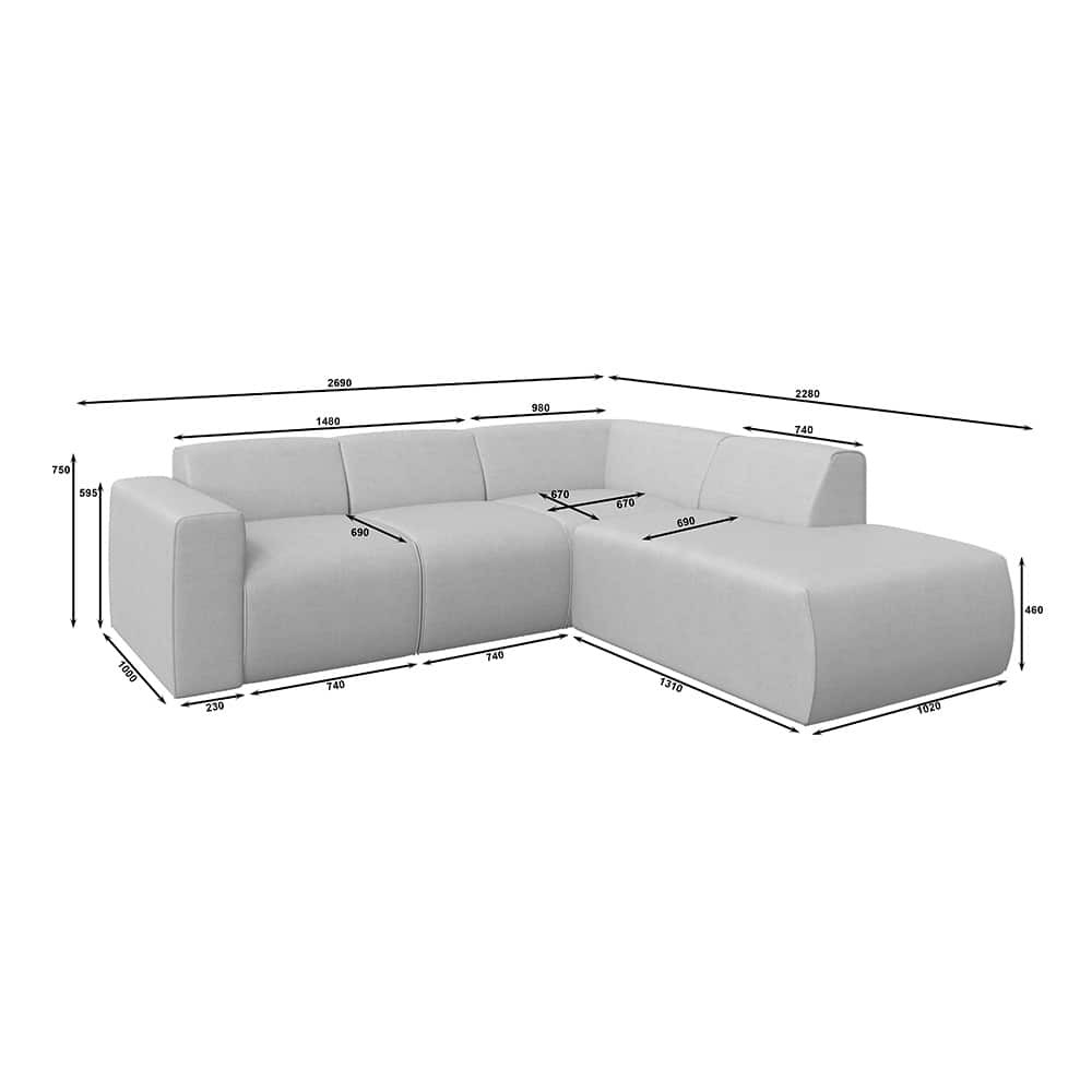 Marlin hj.sofa med open end høyre, stoff Poso 38 creme,