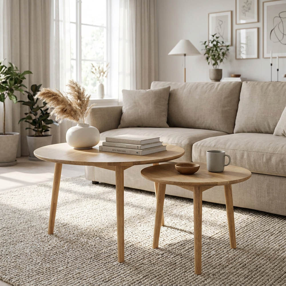 Koster Settbord, hvitoljet eik heltre, Ø75/50 cm