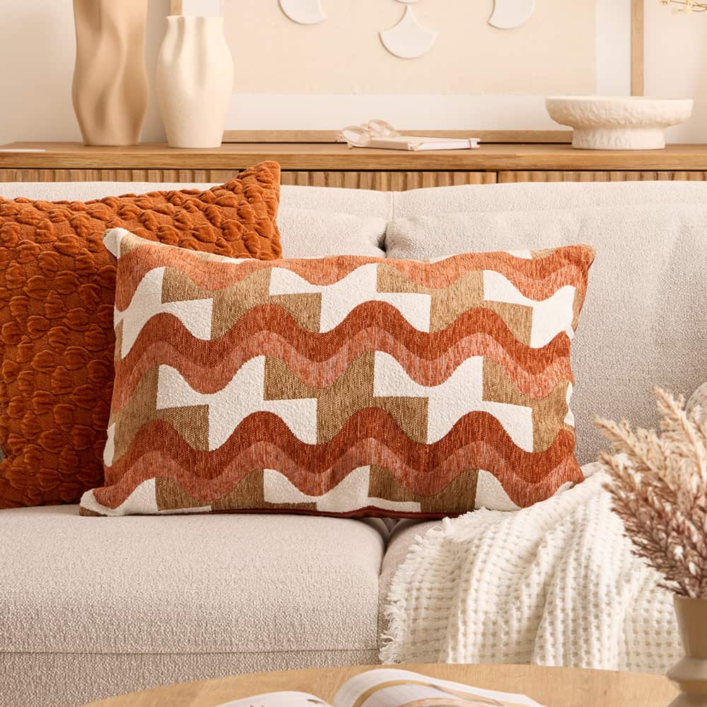 Jacquard Pute, chenille, oransje/beige, 60x40cm