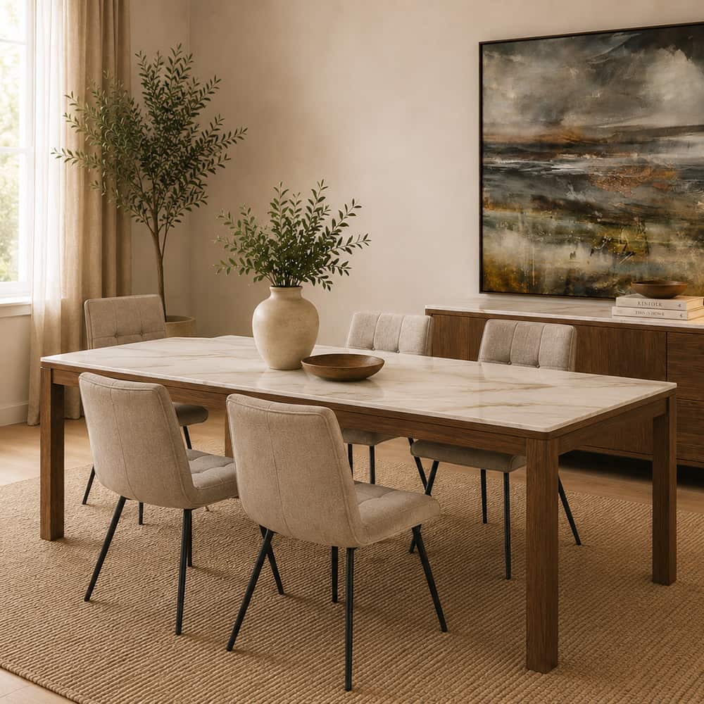 Fagerheim Spisebord 180x90, Røkfarget eikefinér, Talvera Creme Topp