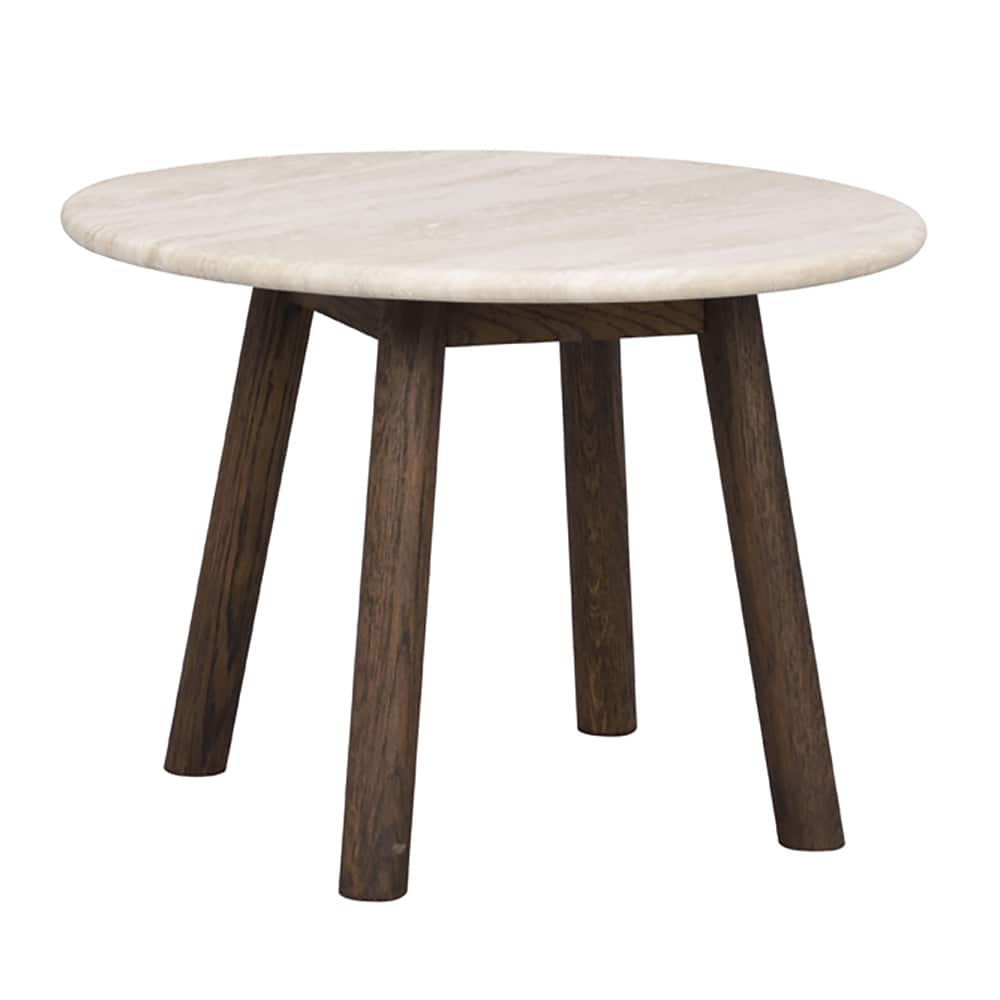 Taransay soffbord Ø60 beige travertin/brun ek