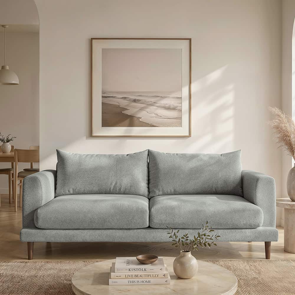 Marie 3-seter sofa, Lamb 90 grey, brune treben