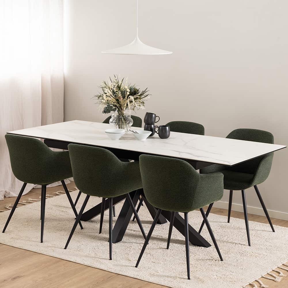 Heaven uttrekkbart spisebord, 168/210 cm, hvit keramikk