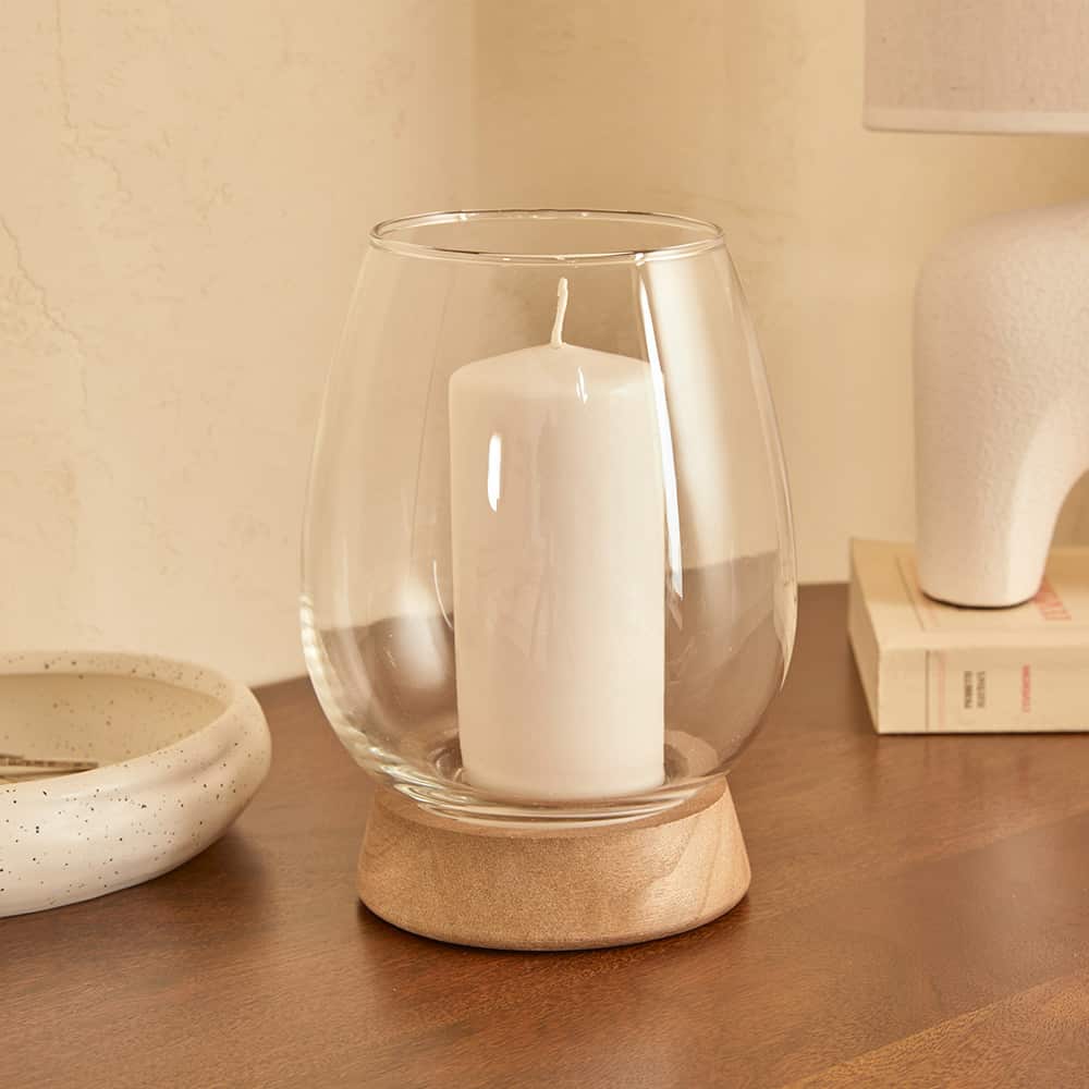 Wonj Lyslykt, treverk/glass
