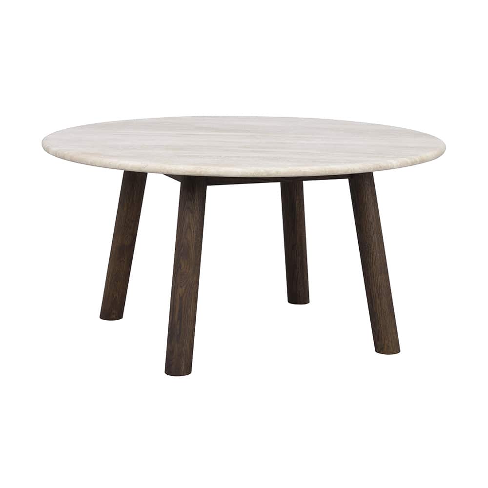 Taransay soffbord Ø90 beige travertin/brun ek