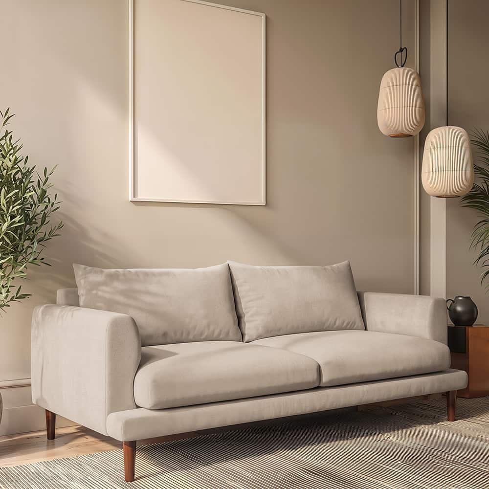 Marie 3-seter sofa, Storm 02 creme, brune treben