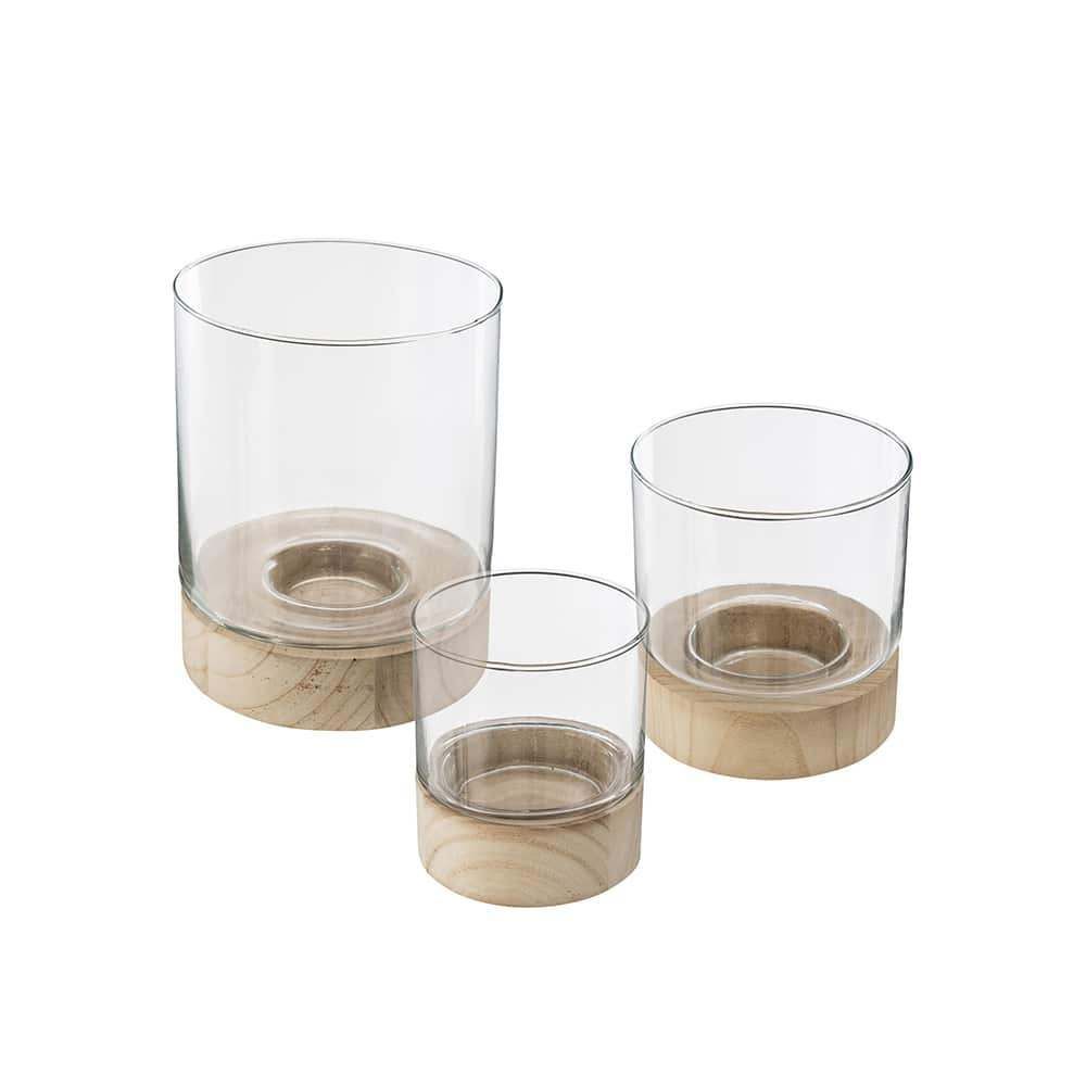 Nuru Lyslykter, treverk/glass, sett av 3 stk.