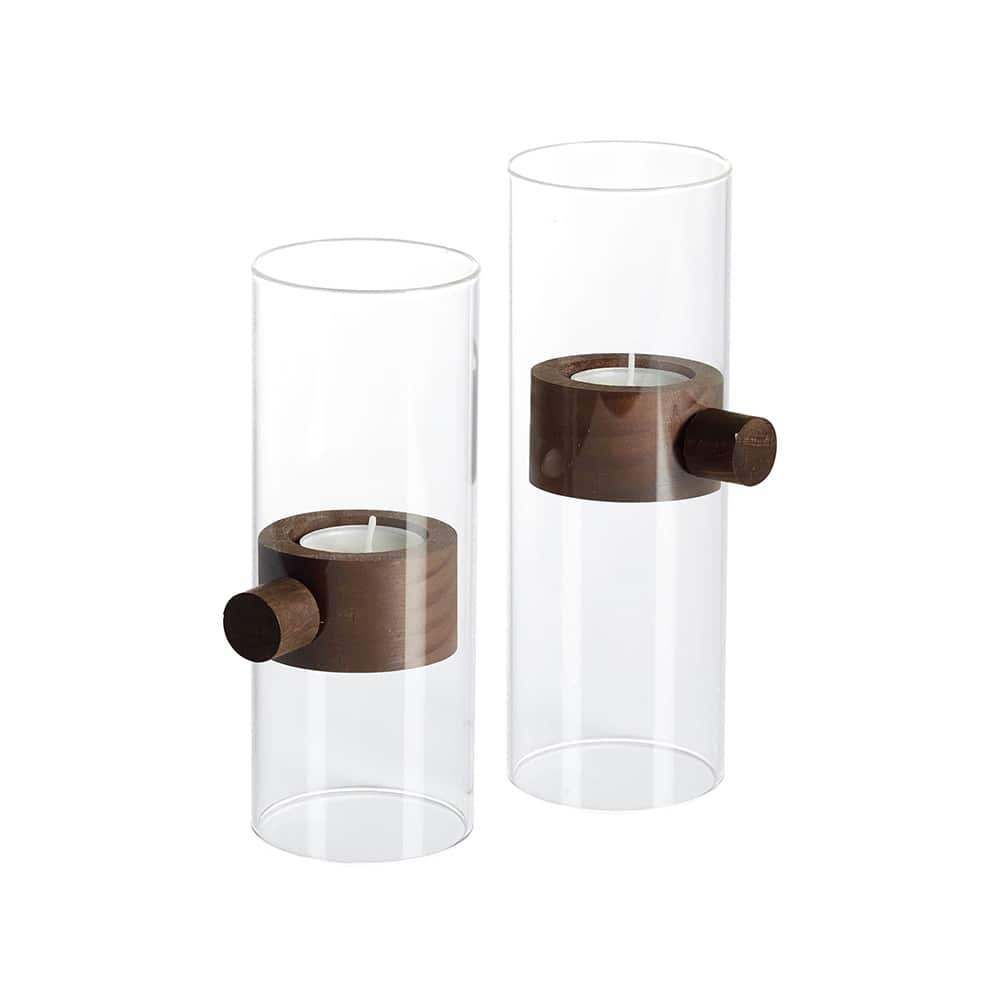 Elvin lyslykter, 2 pk. glass/brunt tre