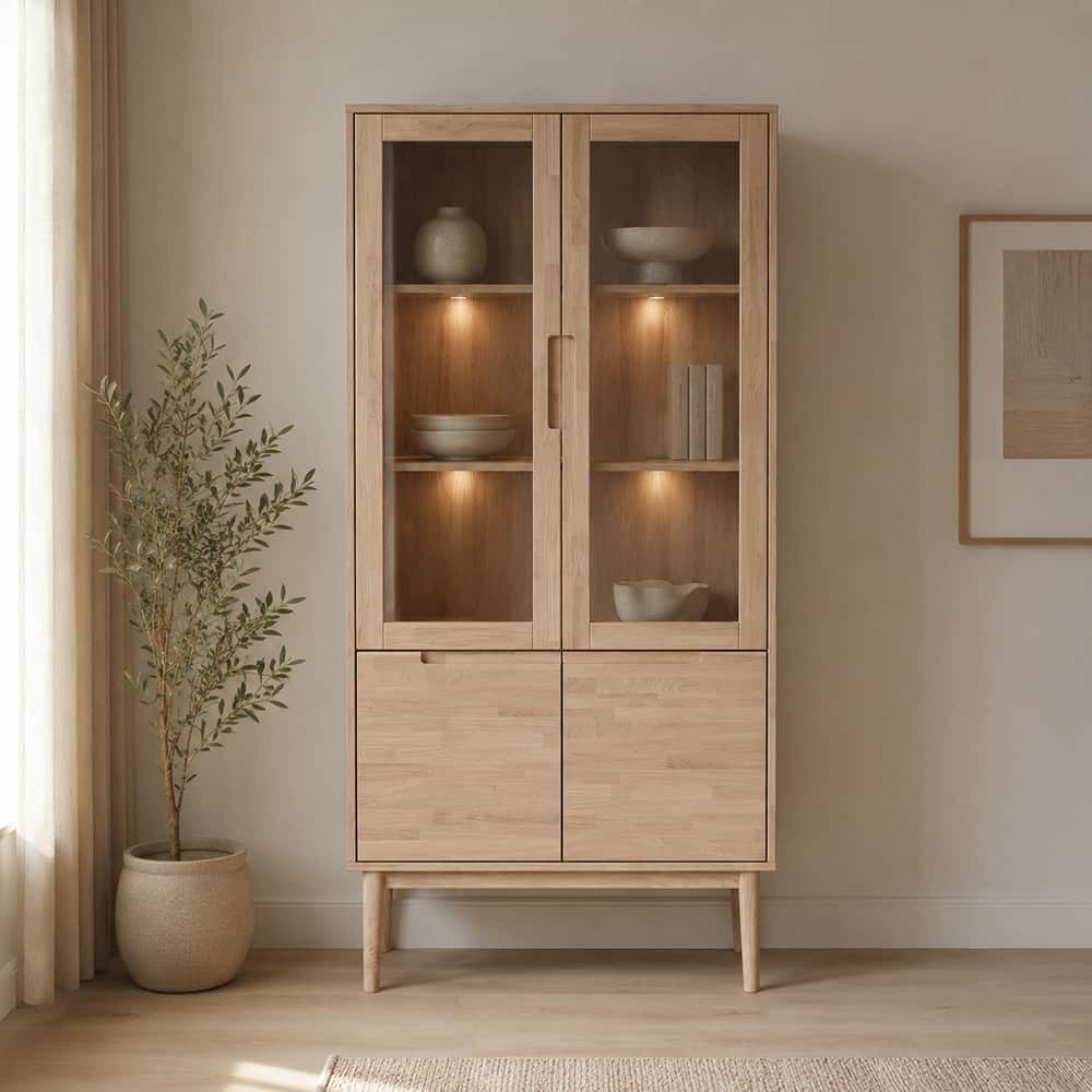 Samsø Vitrine 93x193x44 cm, eik / hvitoljet