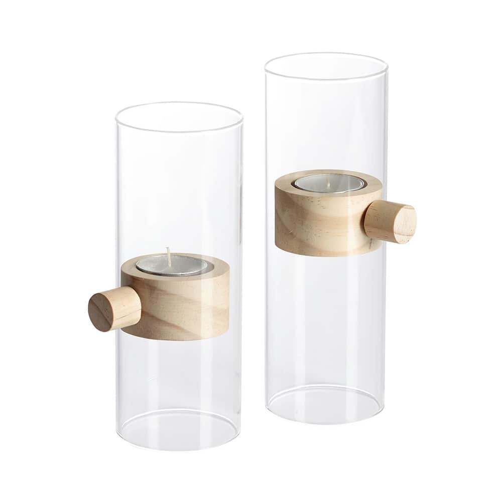 Elvin lyslykter, 2pk. glass/natur tre