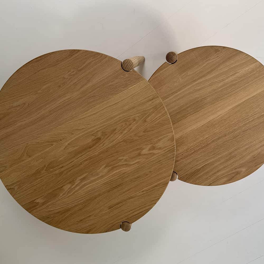 Langeland sofabord sett, naturoljet massiv eik, Ø75/55 cm