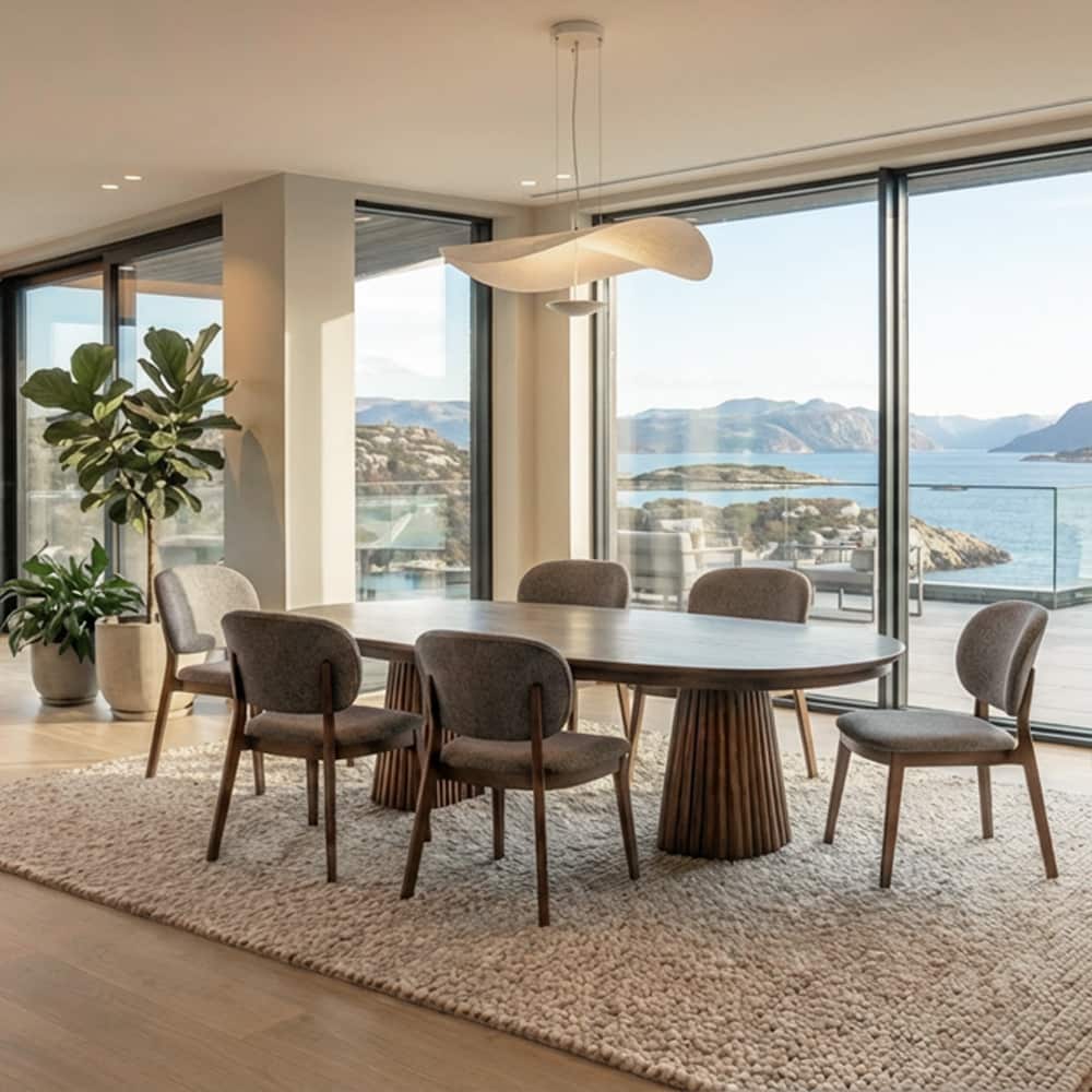 Tromsø Spisebord Ø120 cm inkl. 6 Stoler, Brunfarget