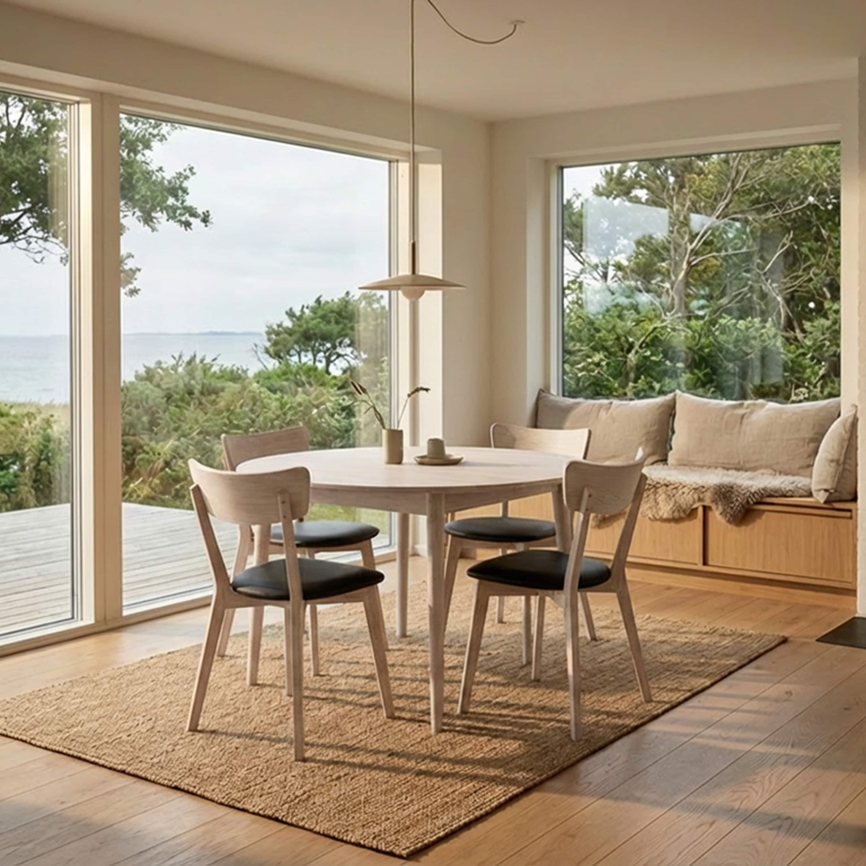 Leirvik Spisebord Ø110 inkl 1 ileggsplate (40 cm), Hvitoljet Eik