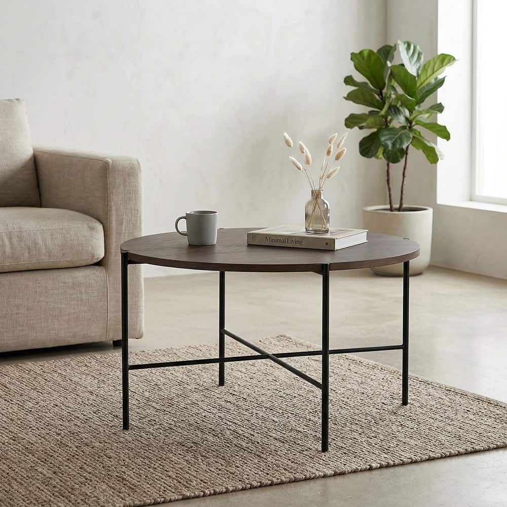 Broby sofabord, brunbeiset eikefinér,  Ø80 cm