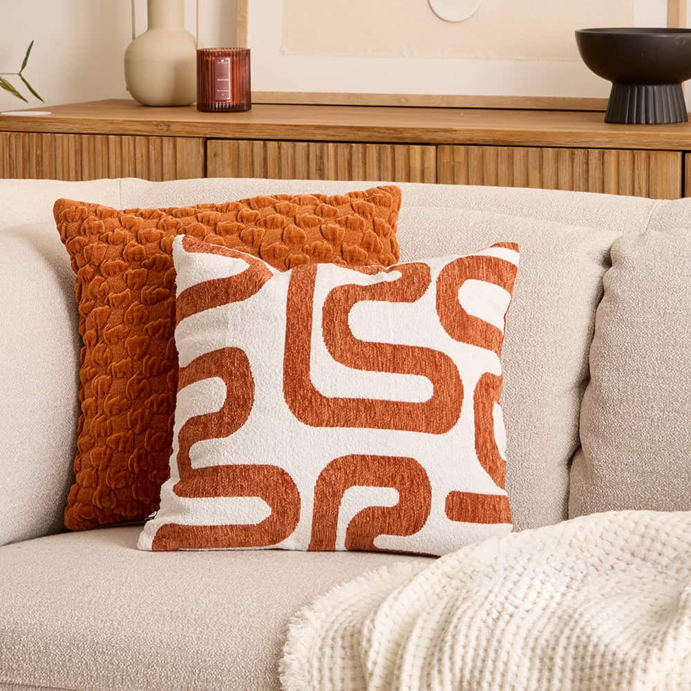 Jacquard Pute, chenille, krem/oransje, 40x40cm