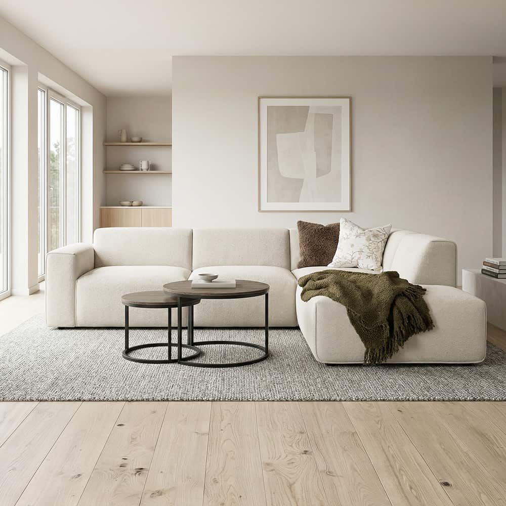 Marlin hj.sofa med open end høyre, pocket i sete, Tekstil Storm