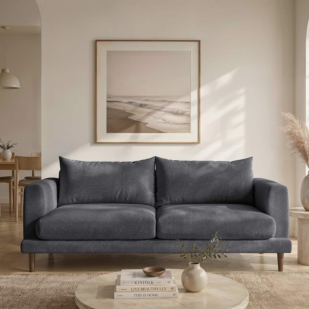 Marie 3-seter sofa, Lamb 94 graphite, brune treben