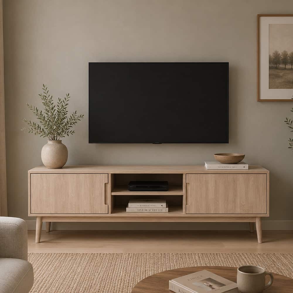 Samsø TV bord 160x60x40 cm m. 2 treskuffer, eik / hvitoljet