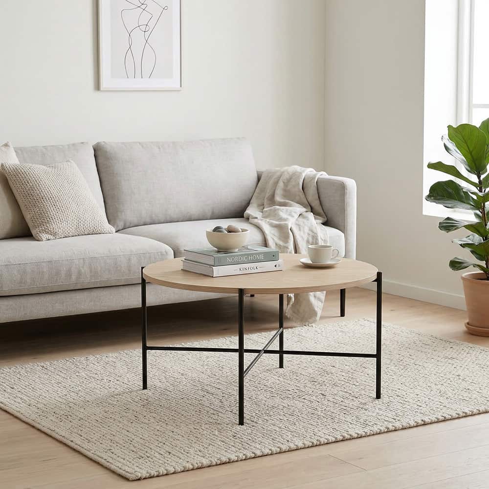 Broby sofabord, hvitoljet eikefinér,  Ø80 cm