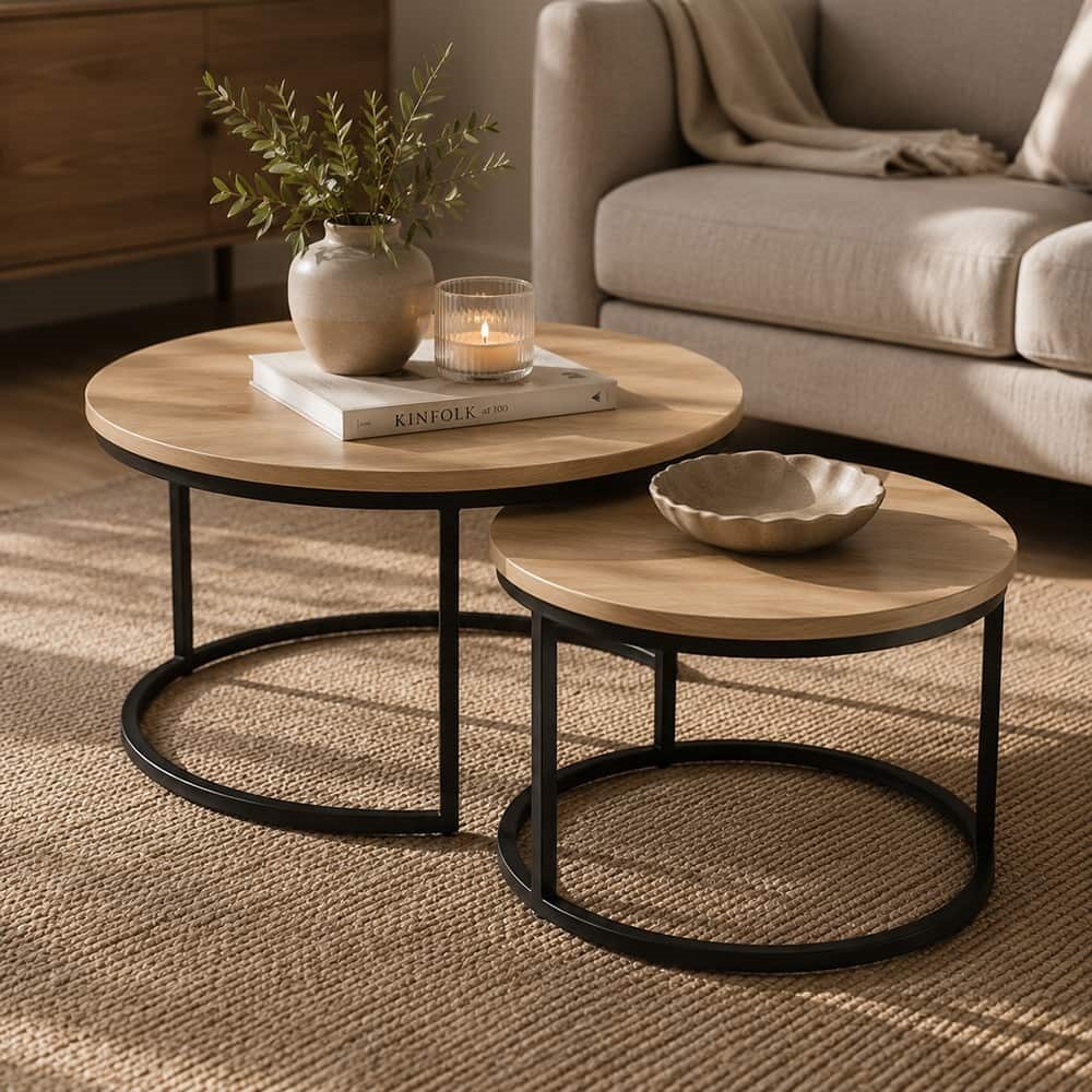 Sola Settbord Ø75/58 cm, Hvitoljet heltre eik