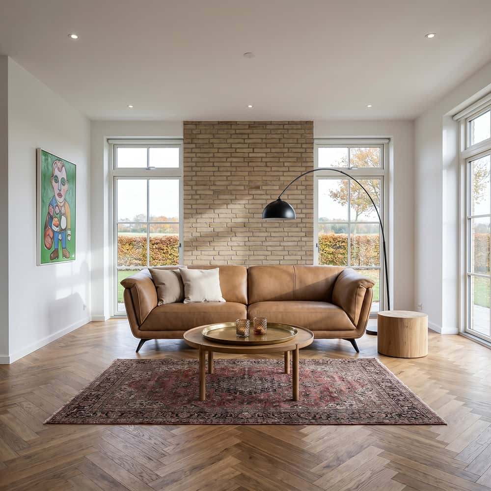 Parma 3-seter sofa, hel hud, camel