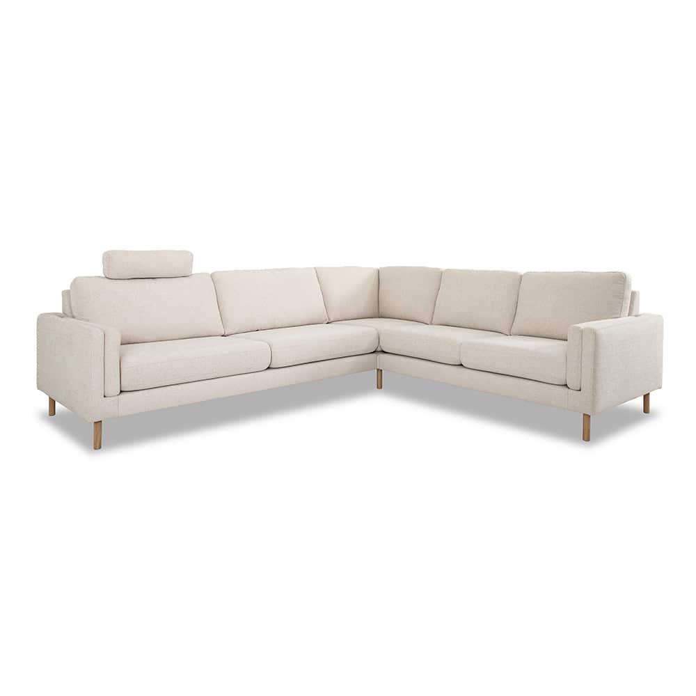 Lyng Plus hjørnesofa opps. 5L - Sima 400 Beige, hvitoljet eik (A15P+180+C1+140+A15P)
