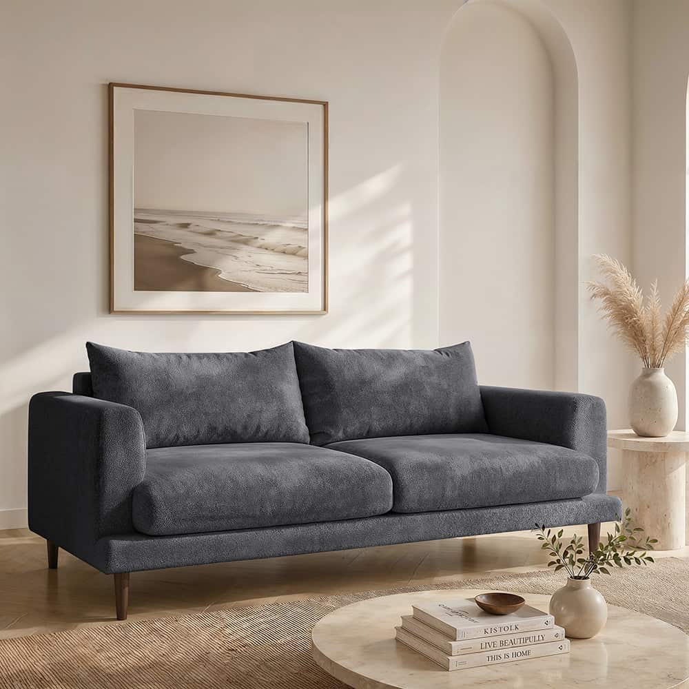 Marie 3-seter sofa, Lamb 94 graphite, brune treben
