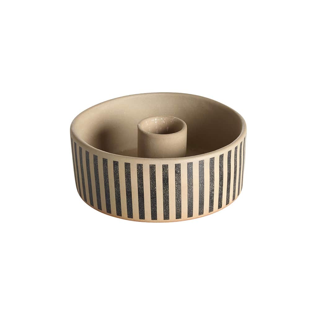 Stripy lysestake beige/svart 10x10x4 cm