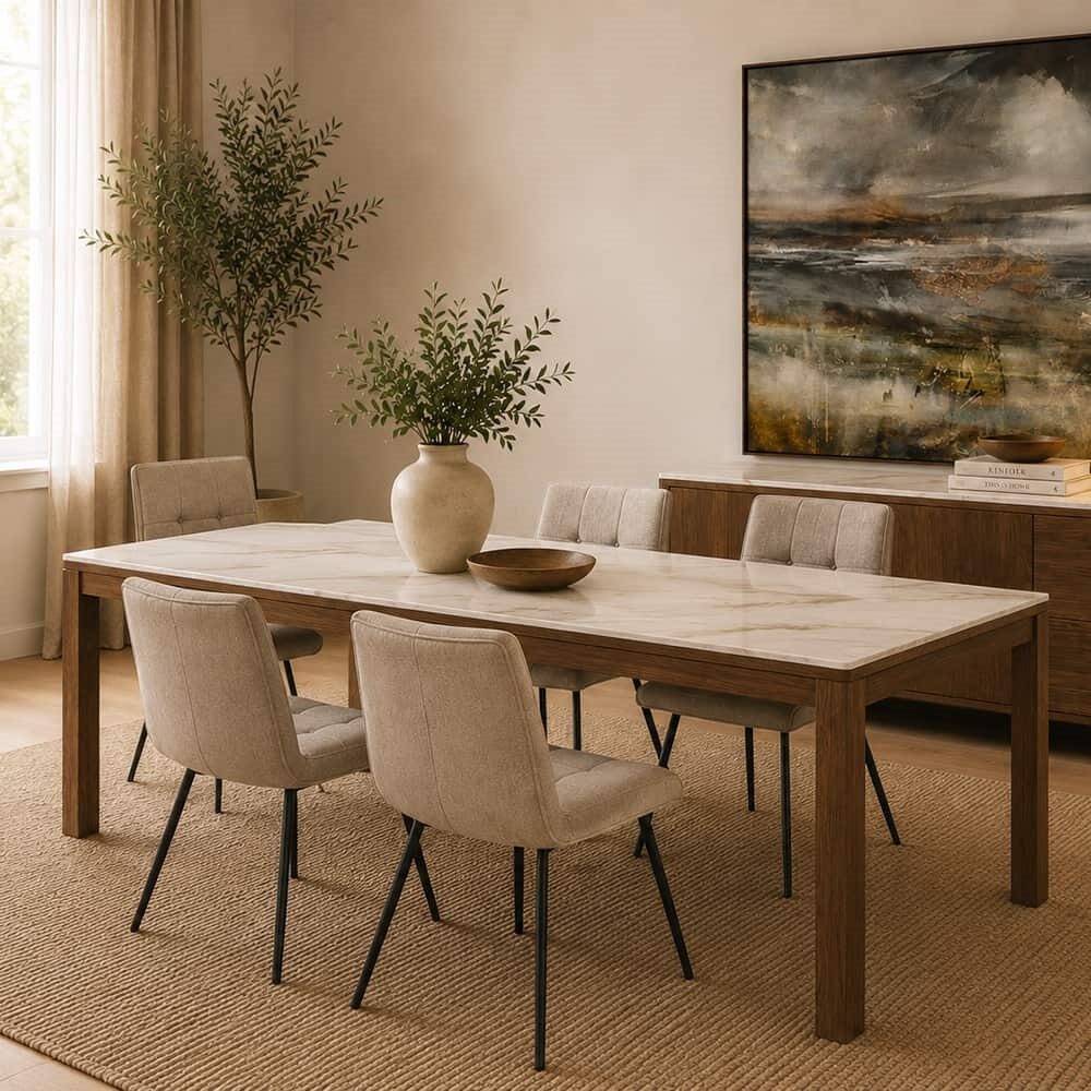 Fagerheim Spisebord 180x90, Røkfarget eikefiner, Talvera Creme Topp