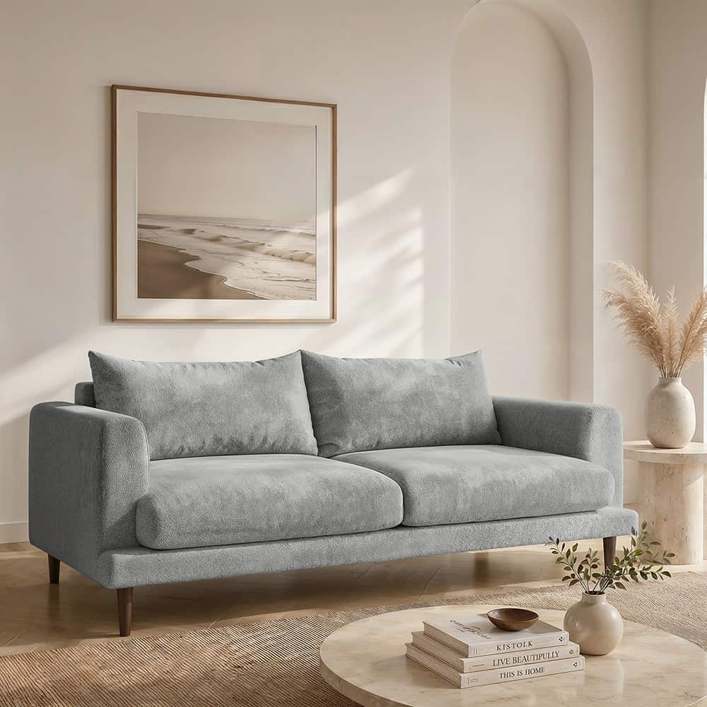Marie 3-seter sofa, Lamb 90 grey, brune treben