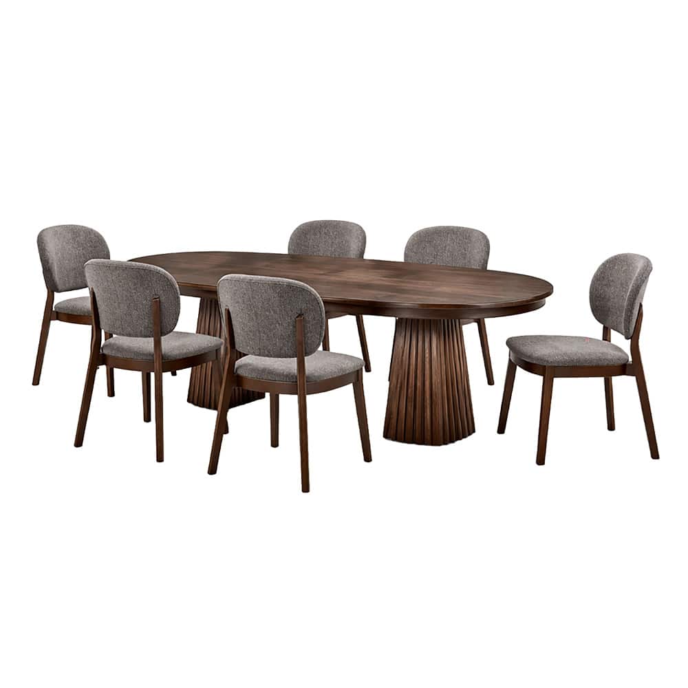 Tromsø Spisebord Ø120 cm inkl. 6 Stoler, Brunfarget