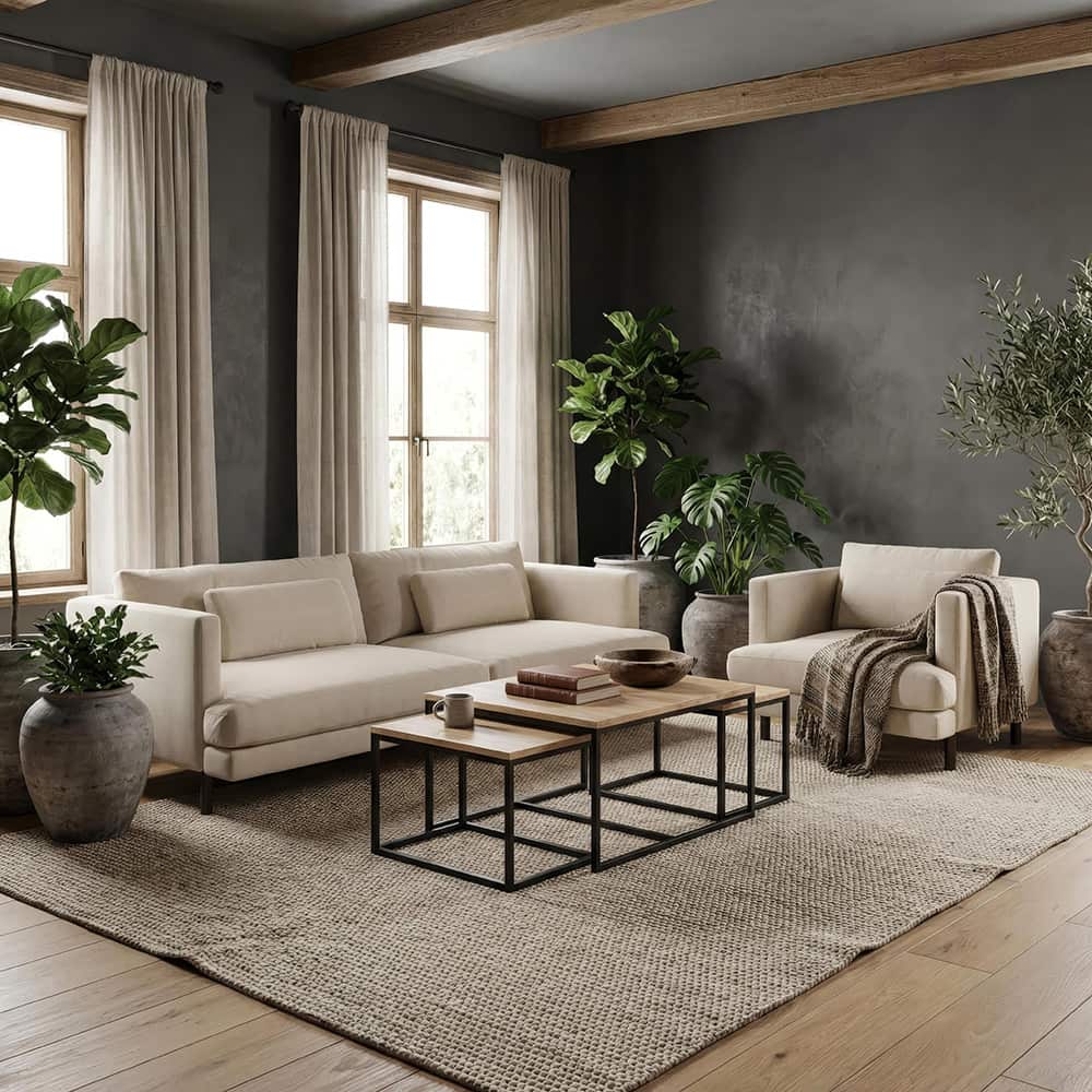 Selvik 3,5seter duo, Silano 4081 Grey, treben 627 brunbeiset.