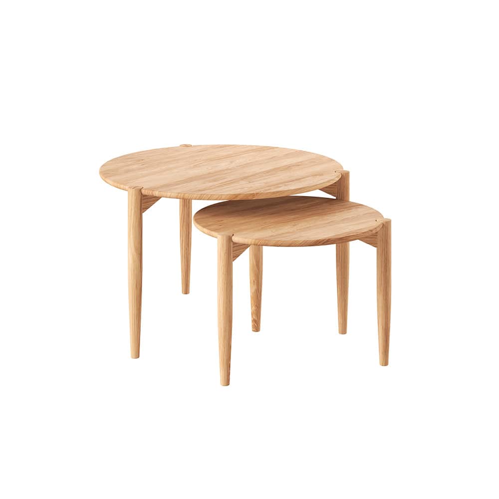 Langeland sofabord sett, naturoljet massiv eik, Ø75/55 cm