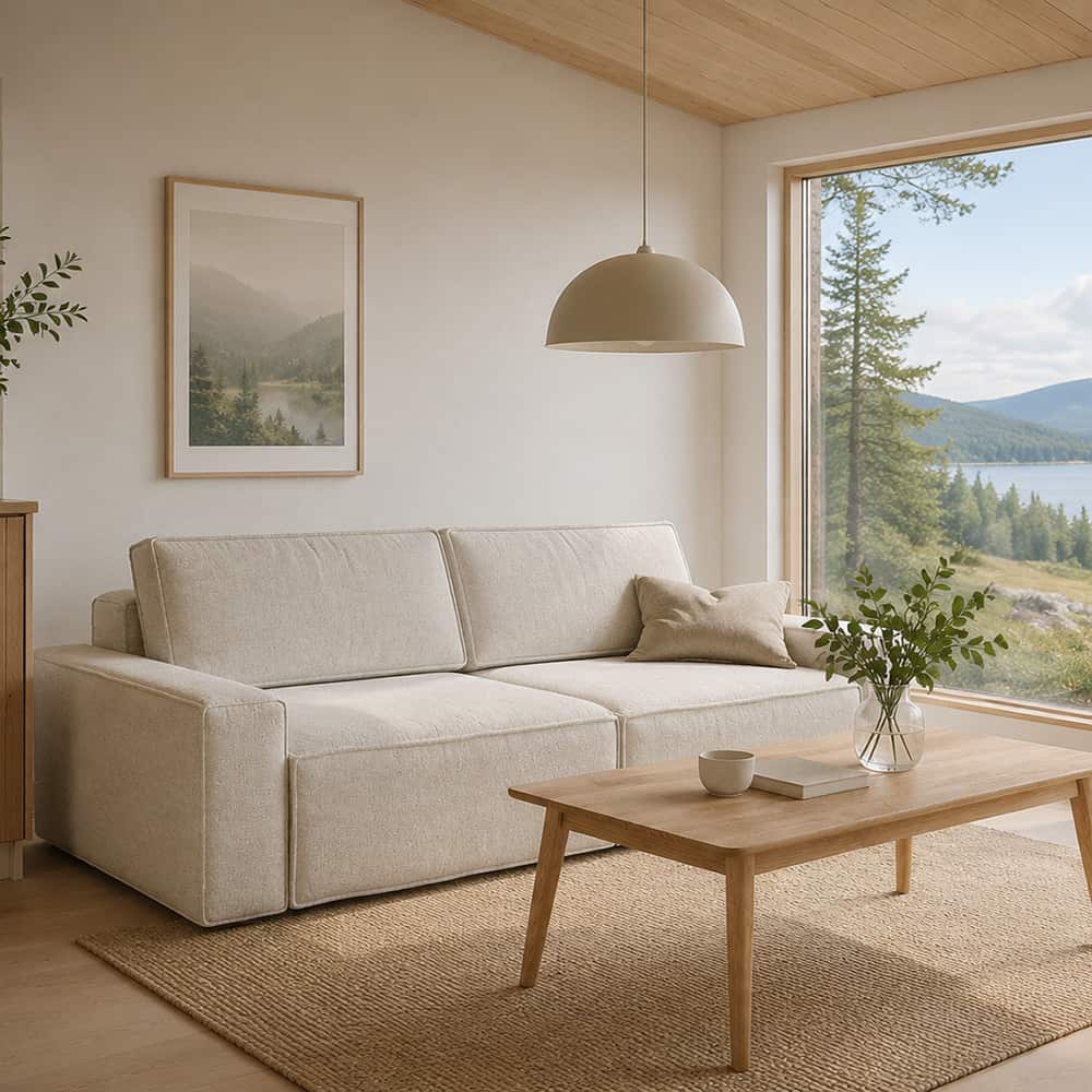 Calvo Plus sovesofa,stoff Lamb 02 creme, sorte plast ben