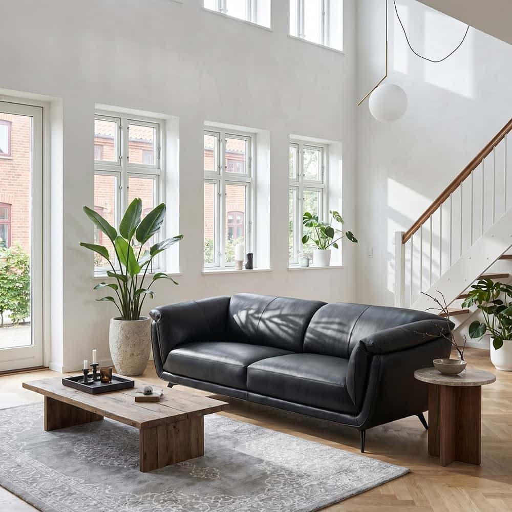 Parma 3-seter sofa, hel hud, sort