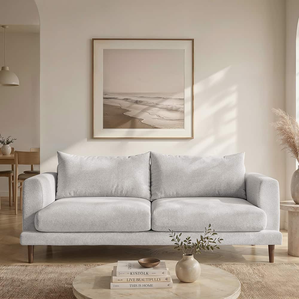Marie 2.5-seter sofa, Lamb 02 creme, brune treben