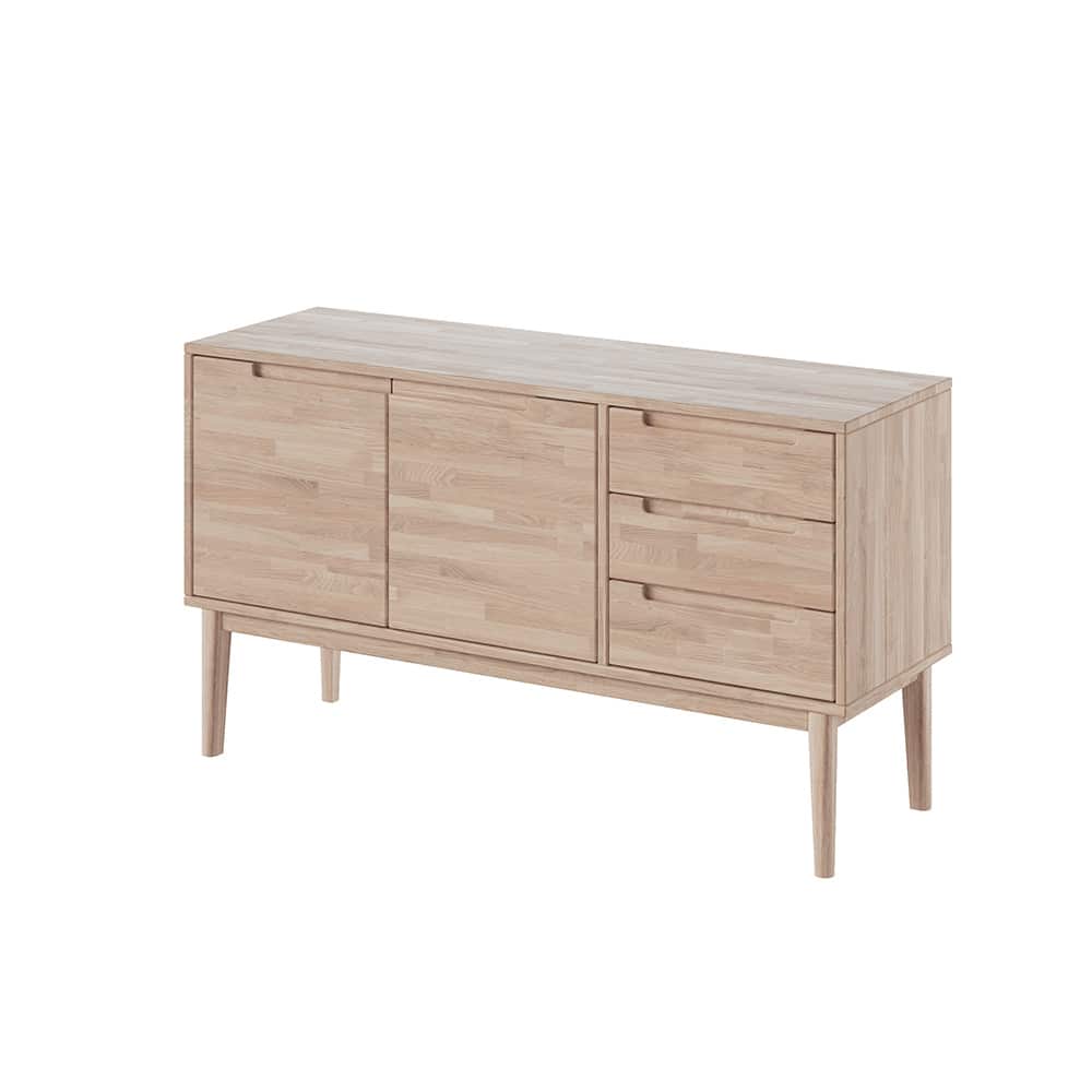 Samsø Skjenk 140x78x44 cm med 2 døre og 3 skuffer, eik / hvitoljet