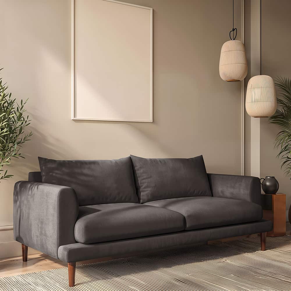 Marie 3-seter sofa, Storm 97 graphite, brune treben