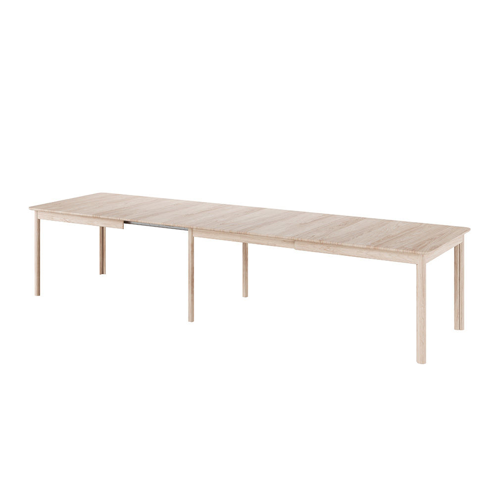 Langeland spisebord, hvitoljet massiv eik, 200x100 cm, inkl. 3 illeggsplater