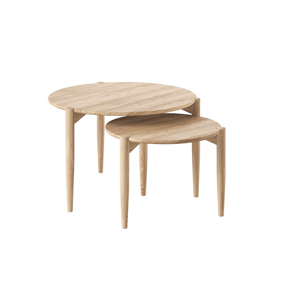 Langeland sofabord sett, hvitoljet massiv eik, Ø75/55 cm