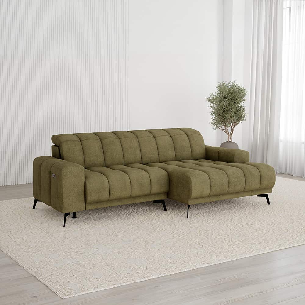 Laya 3 seter med el recliner og sjeselong Austin  12 olive