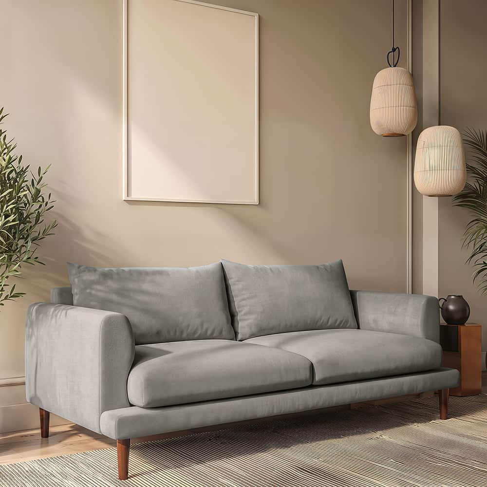 Marie 3-seter sofa, Storm 70 grey, brune treben
