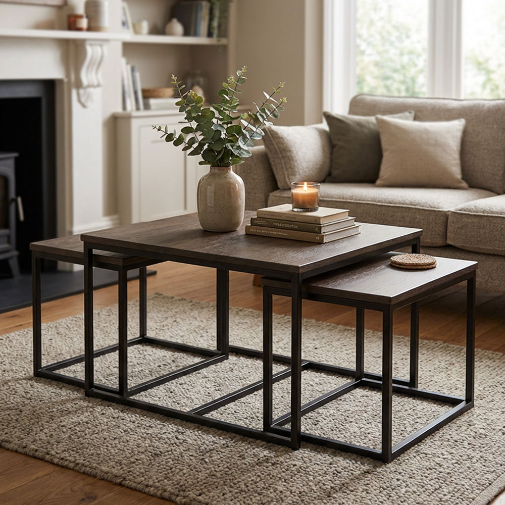 Madla Settbord, 90x90- 2x85x44, Smoked