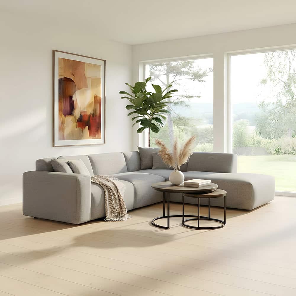 Marlin hj.sofa med open end høyre, pocket i sete, Tekstil Lamb