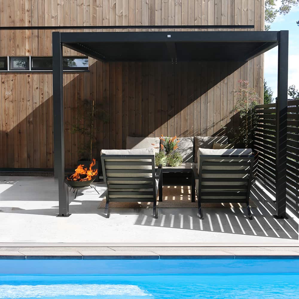 Veggmontert Pergola 3x3m Sort