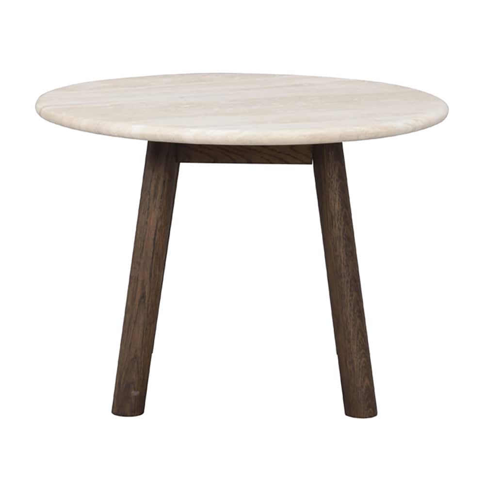 Taransay soffbord Ø60 beige travertin/brun ek