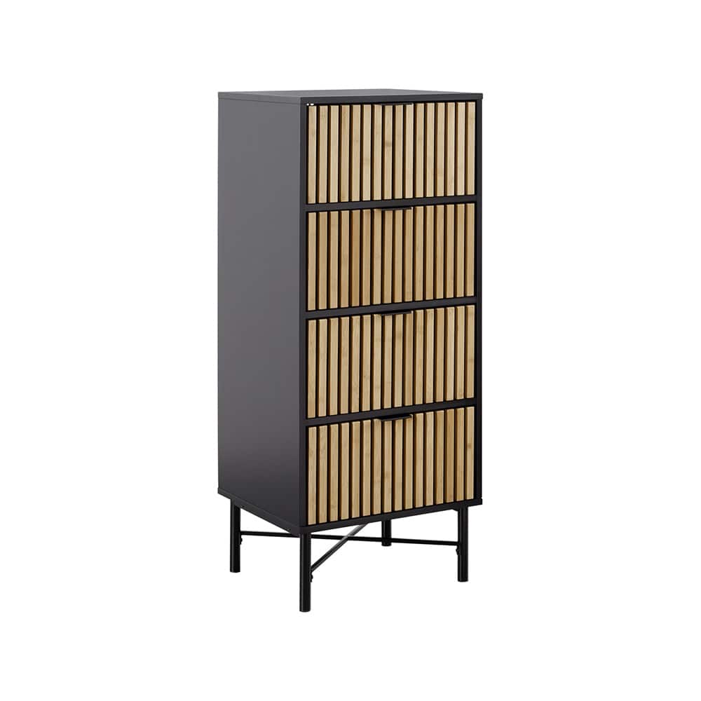 Madrid kommode 4 skuffer, sort MDF- naturfarget